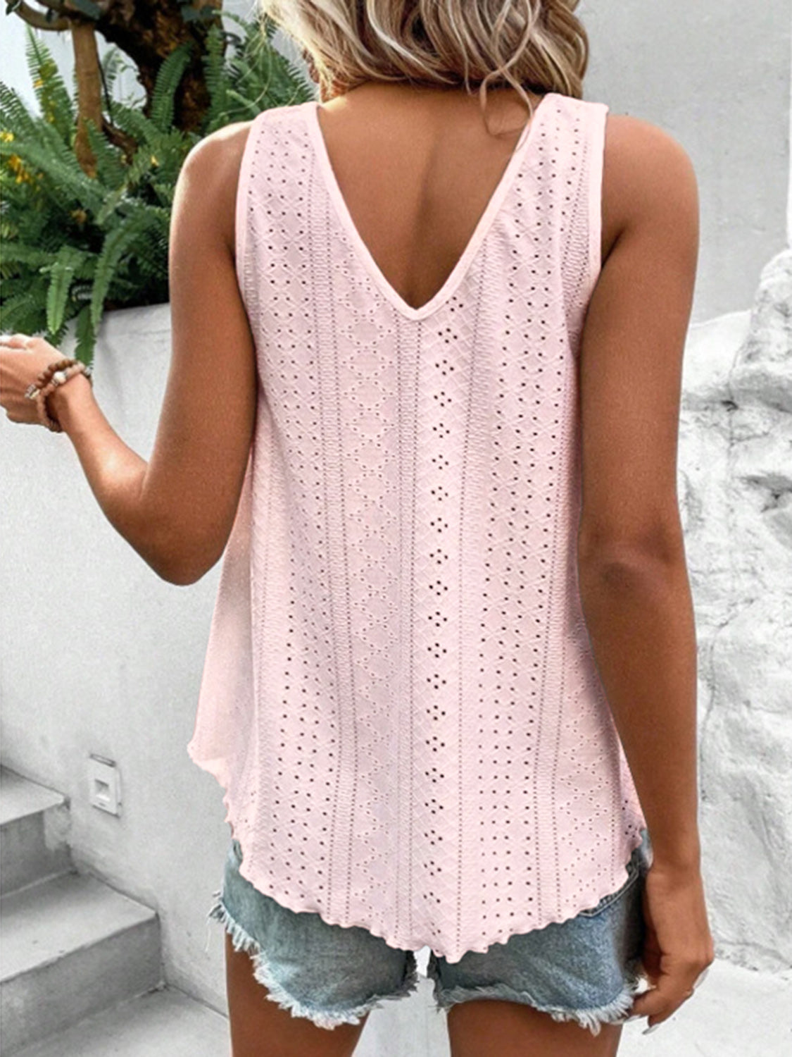 Eyelet and Lace V-Neck Tank - 5 Color Options