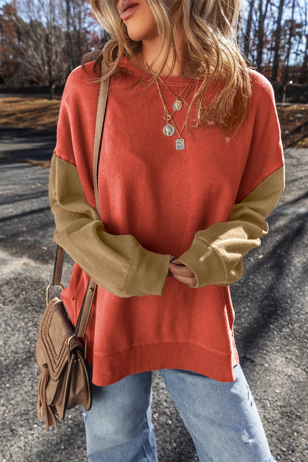 Contrast Sleeve Long Length Sweatshirt