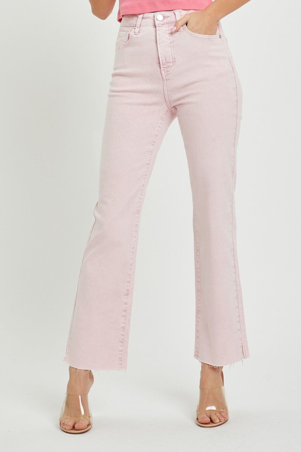 RISEN High Rise Tummy Control Straight Jeans in Acid Pink