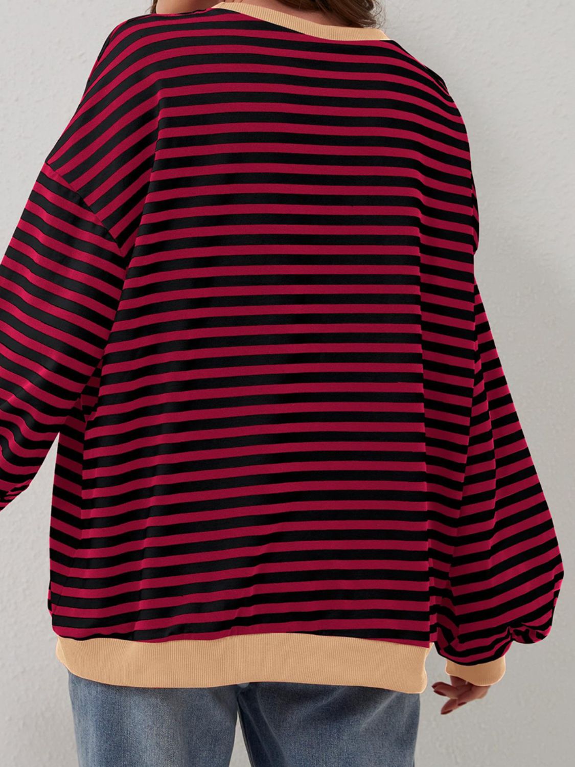 Contrast Striped Long Sleeve Oversized T-Shirt