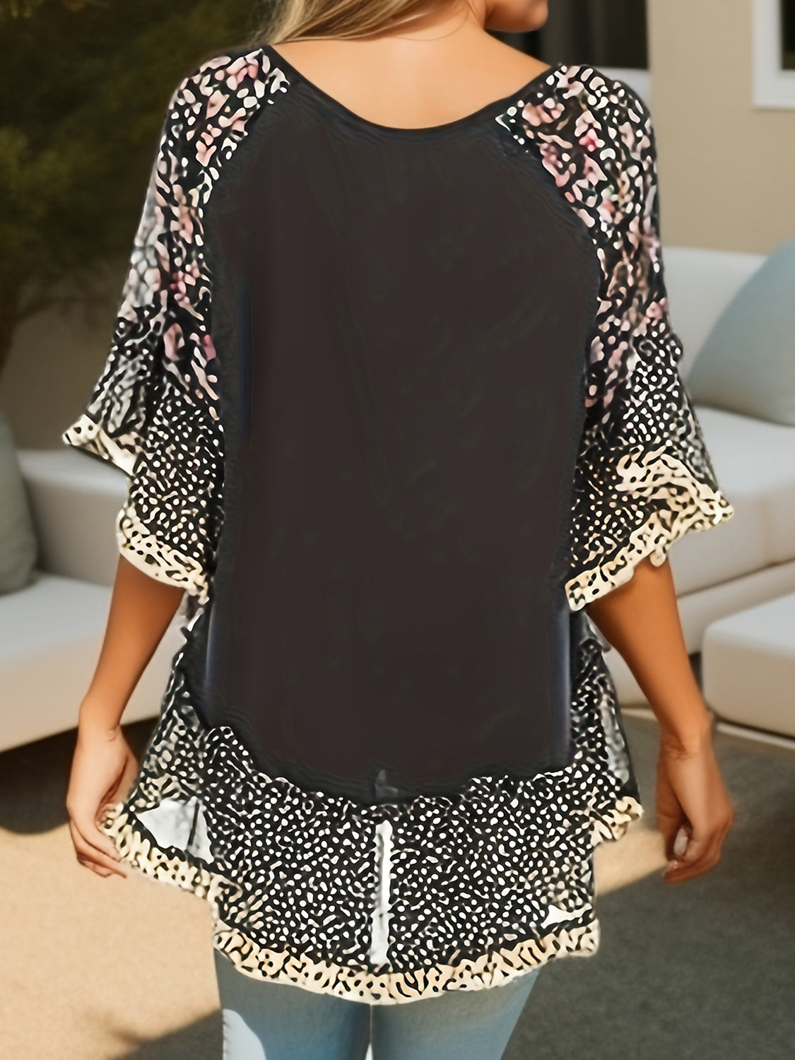 Ruffle Sleeve Mixed Print Blouse - 7 Print/Color Options