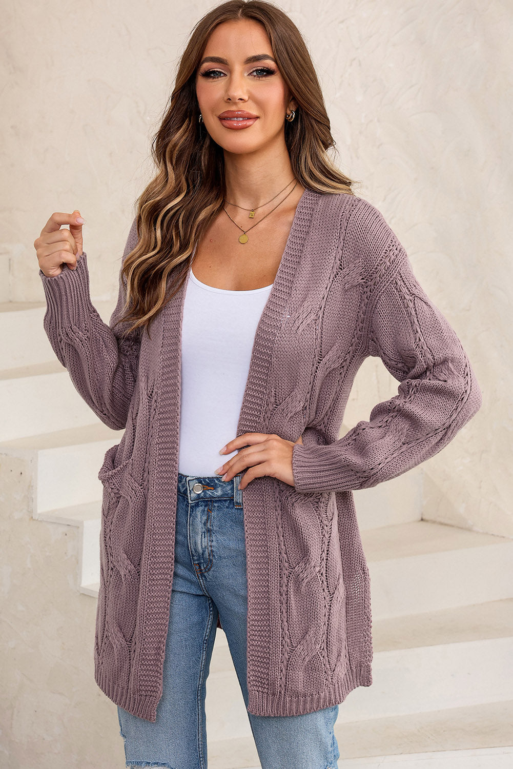 Cable-Knit Cardigan with Pockets - 7 Color Options