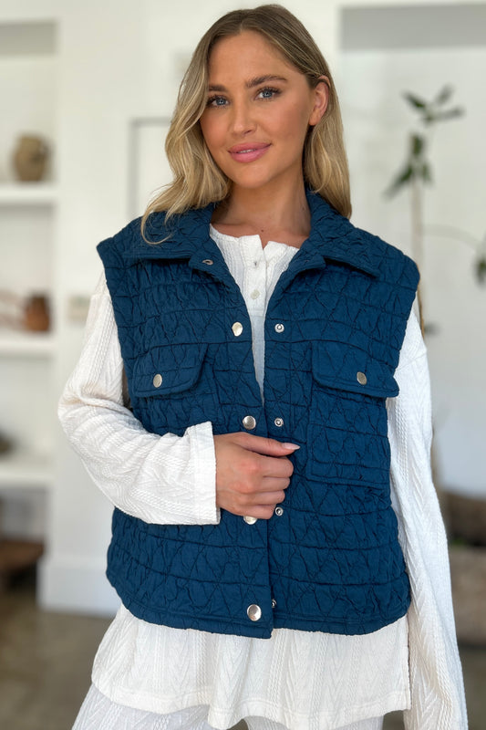 Quilted Snap Down Vest - 2 Color Options