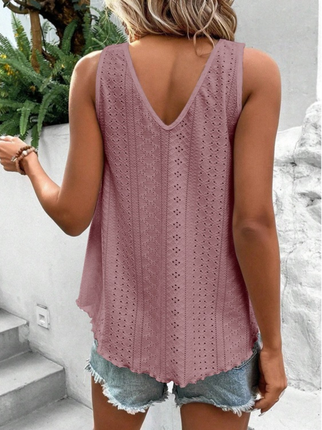 Eyelet and Lace V-Neck Tank - 5 Color Options