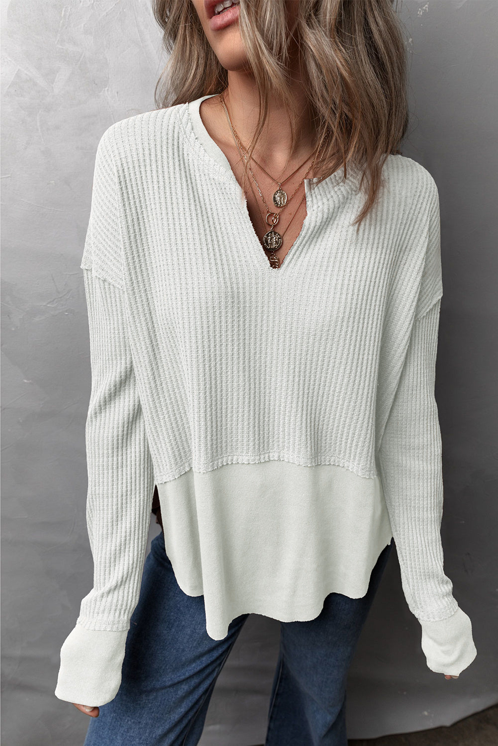 Waffle-Knit Exposed Seam Top - 3 Color Options