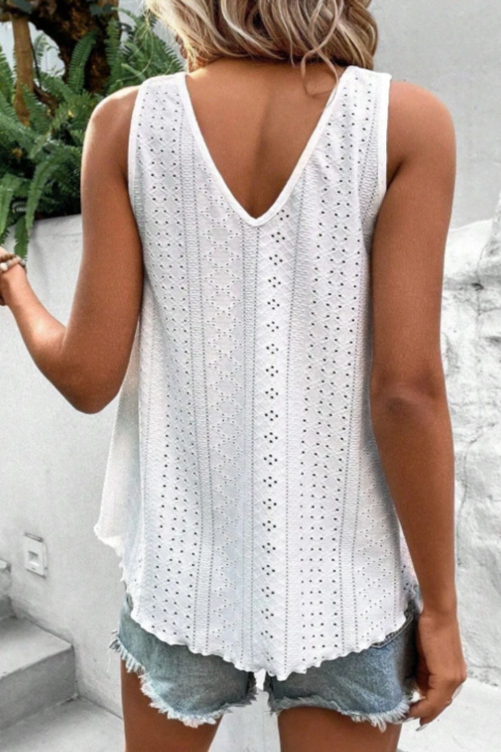 Eyelet and Lace V-Neck Tank - 5 Color Options