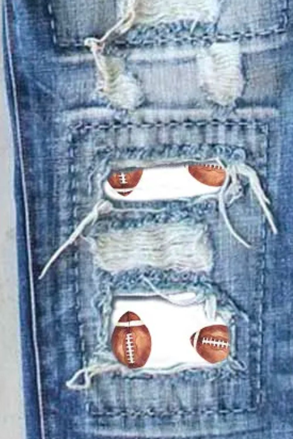 Football Patch Mid Rise Distressed Straight Jeans