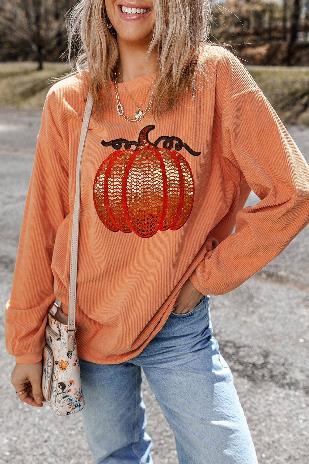 Sequin Pumpkin Corded Tunic Sweatshirt - 2 Color Options