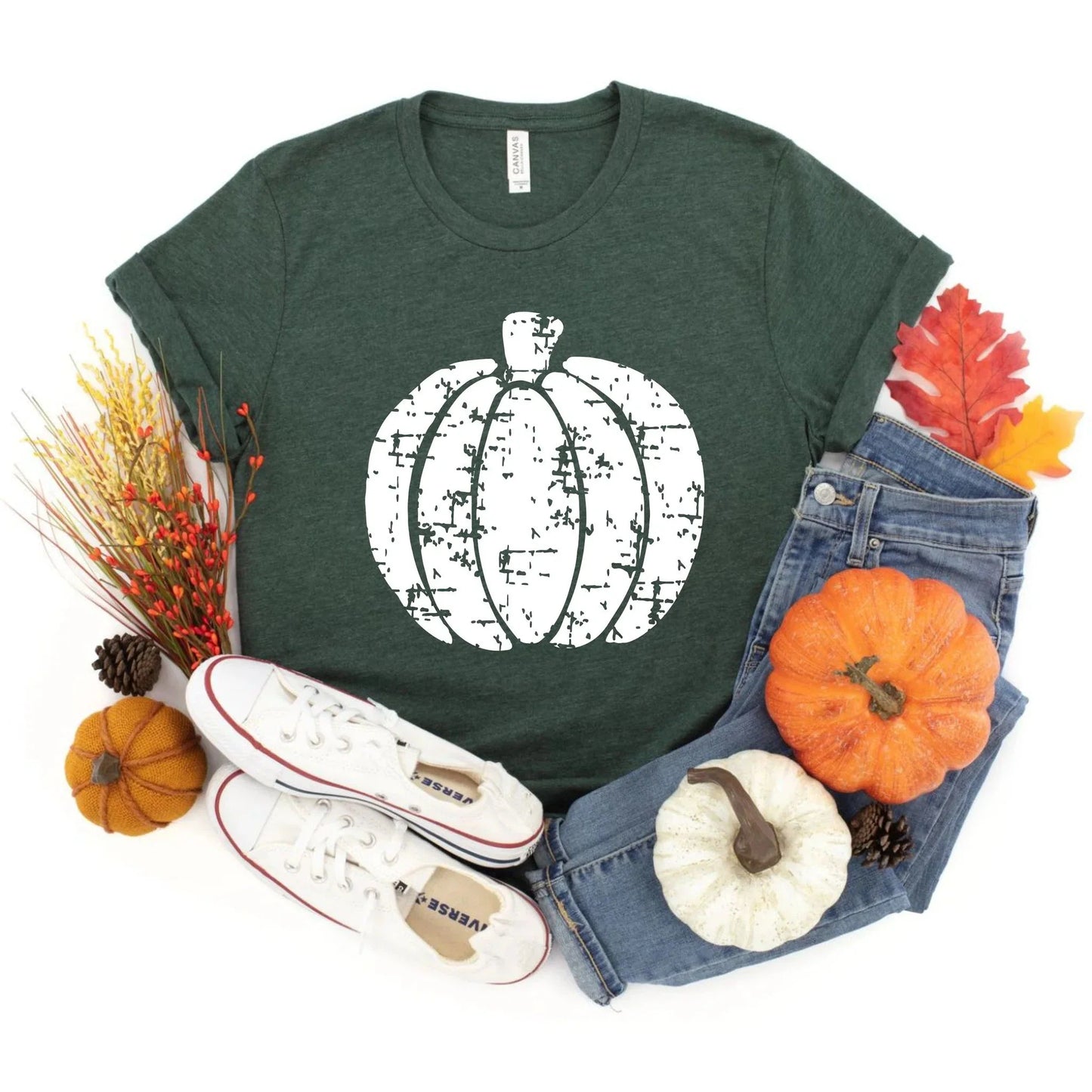 Distressed Pumpkin Graphic Tee - 2 Color Options