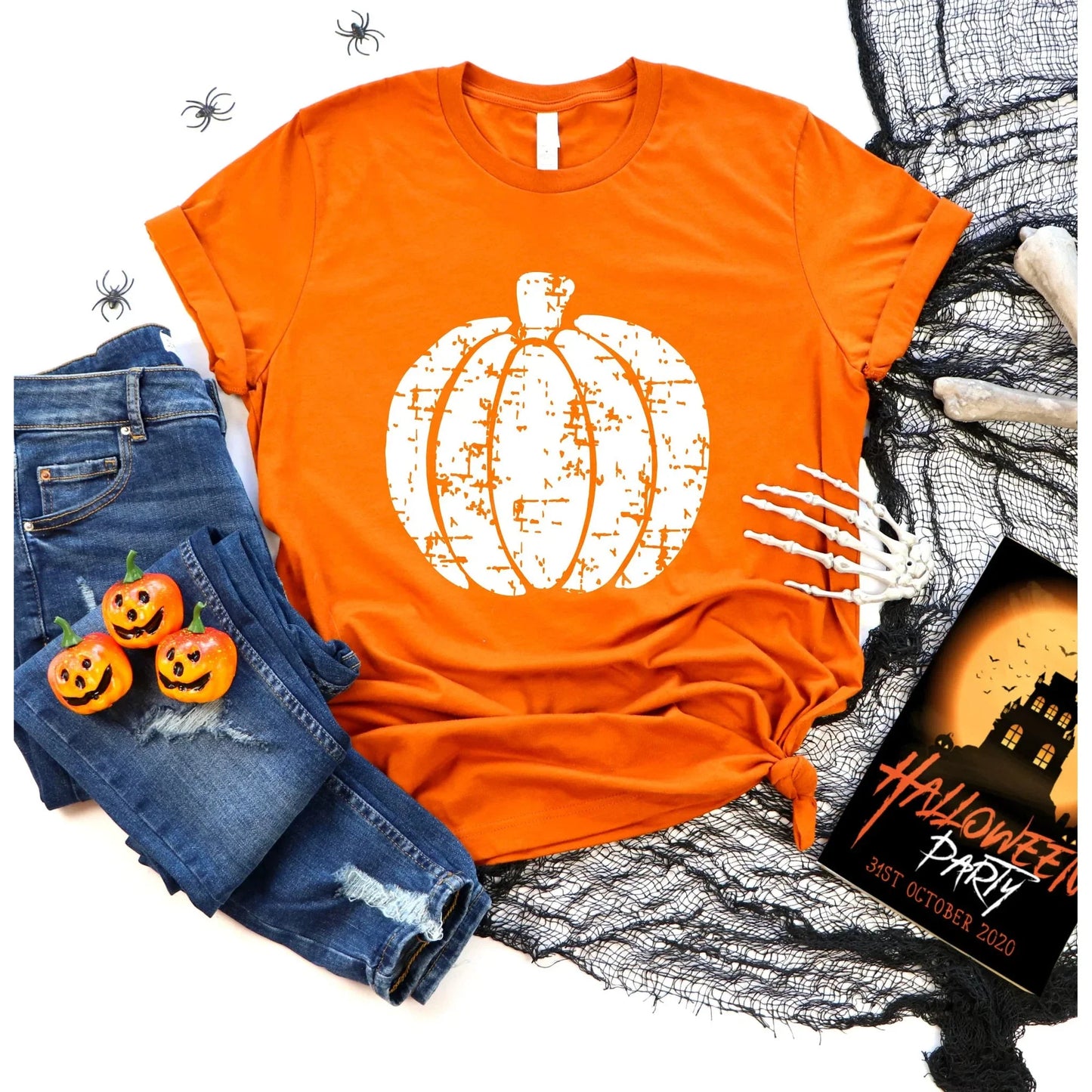 Distressed Pumpkin Graphic Tee - 2 Color Options