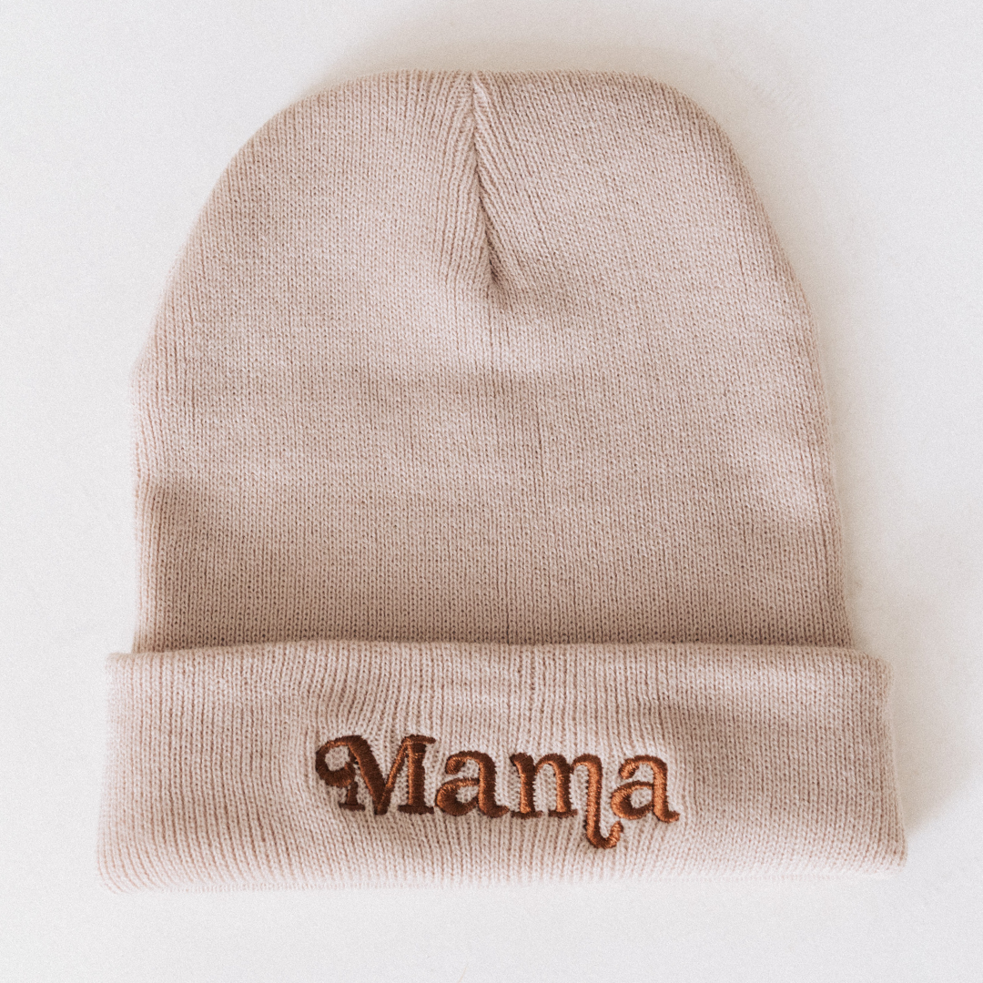 Matching Knit Hats- Mama- Beige