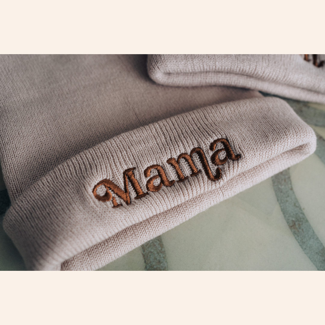 Matching Knit Hats- Mama- Beige