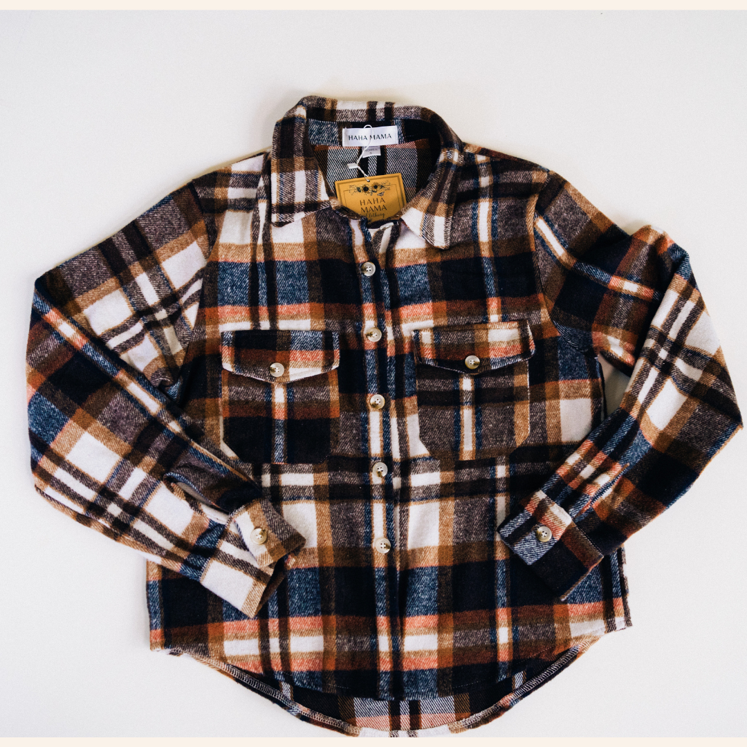 Navy Copper Plaid Flannel - Women's