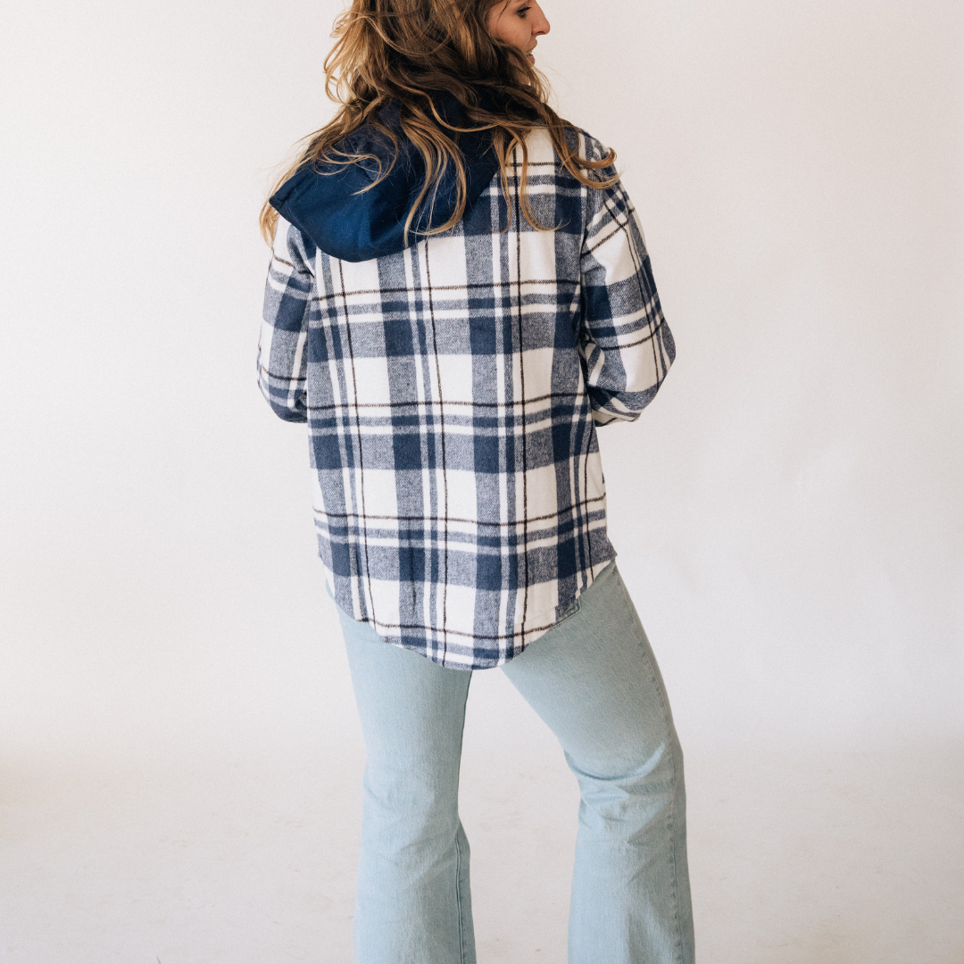 Navy Plaid Flannel - Hooded Adult