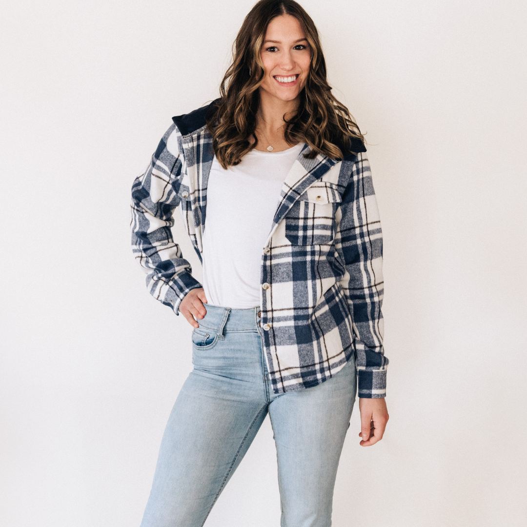 Navy Plaid Flannel - Hooded Adult