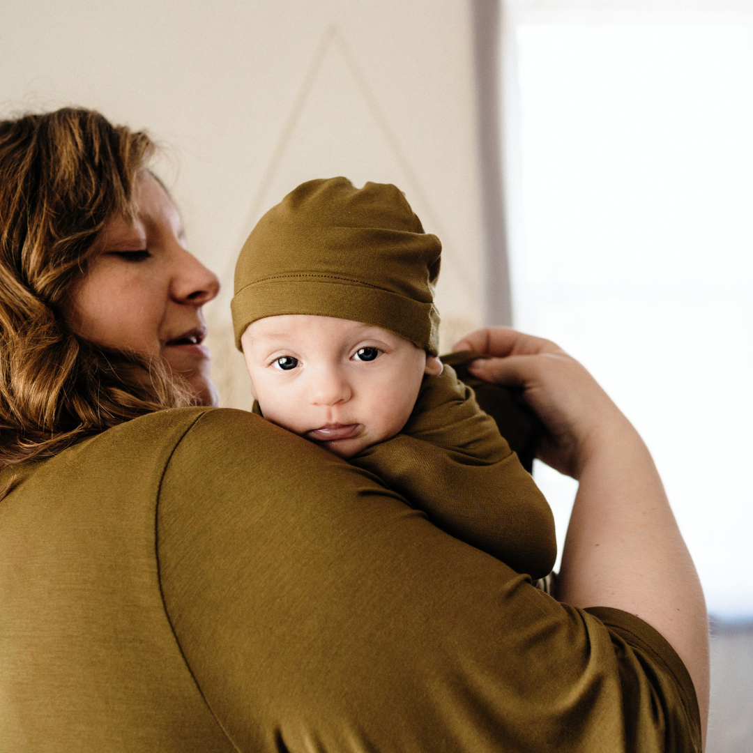 Olive Green Maternity Delivery Gown & Matching Swaddle