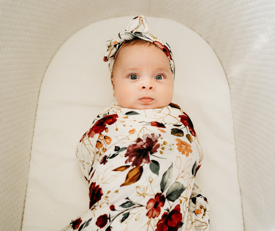 Brick Red Maternity Delivery Gown & Red Rose Swaddle