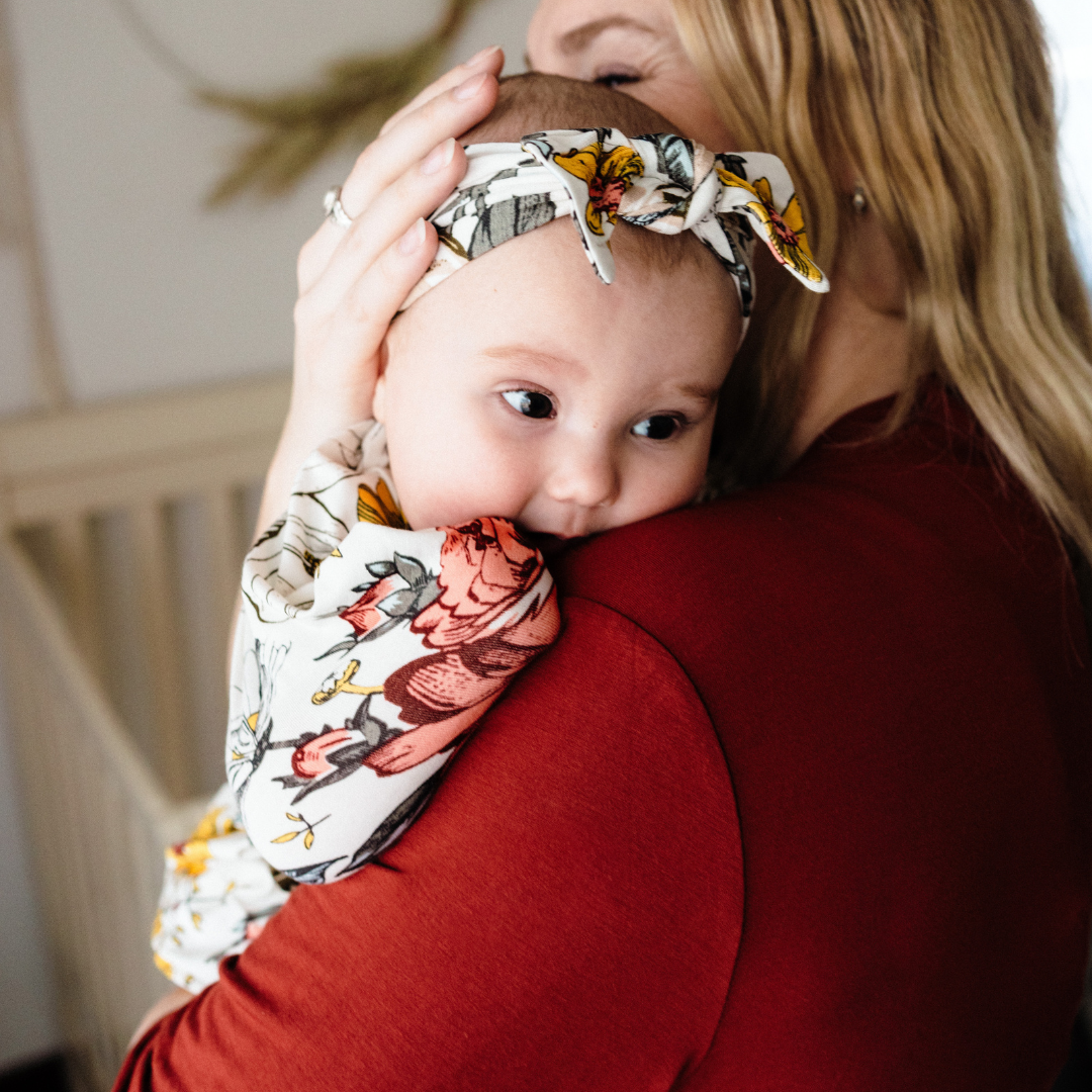 Brick Red Maternity Delivery Gown & Vintage Floral Swaddle