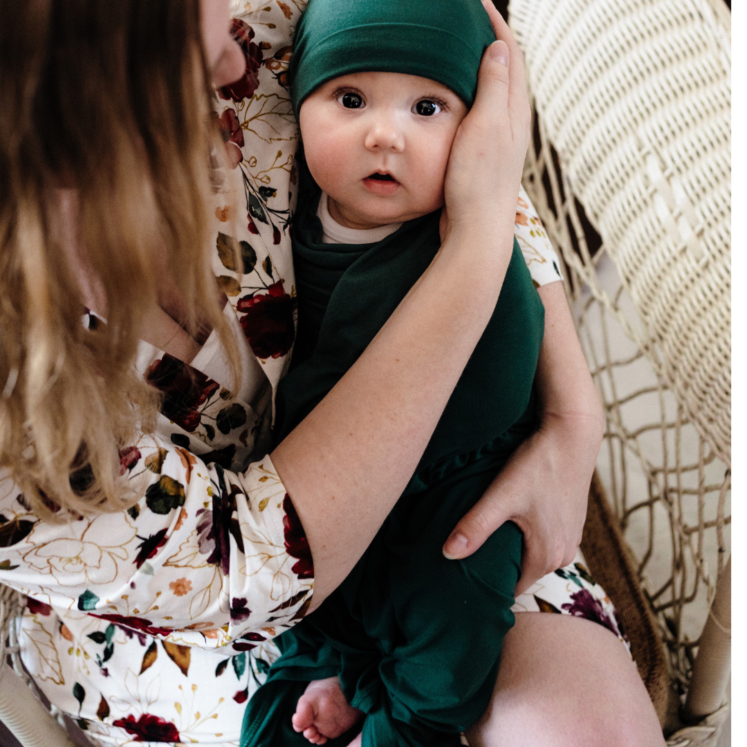 Red Rose Maternity Delivery Gown & Emerald Green Swaddle