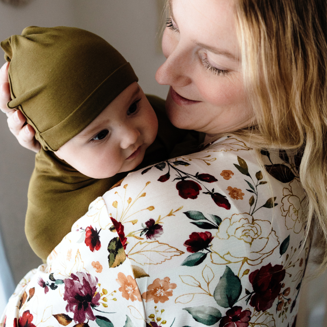 Red Rose Maternity Delivery Gown & Olive Green Swaddle