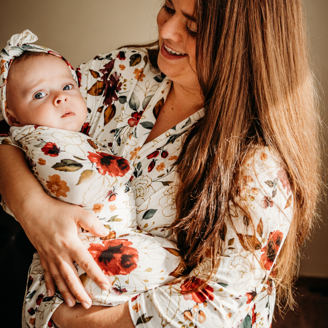 Red Rose Maternity Delivery Gown & Matching Swaddle