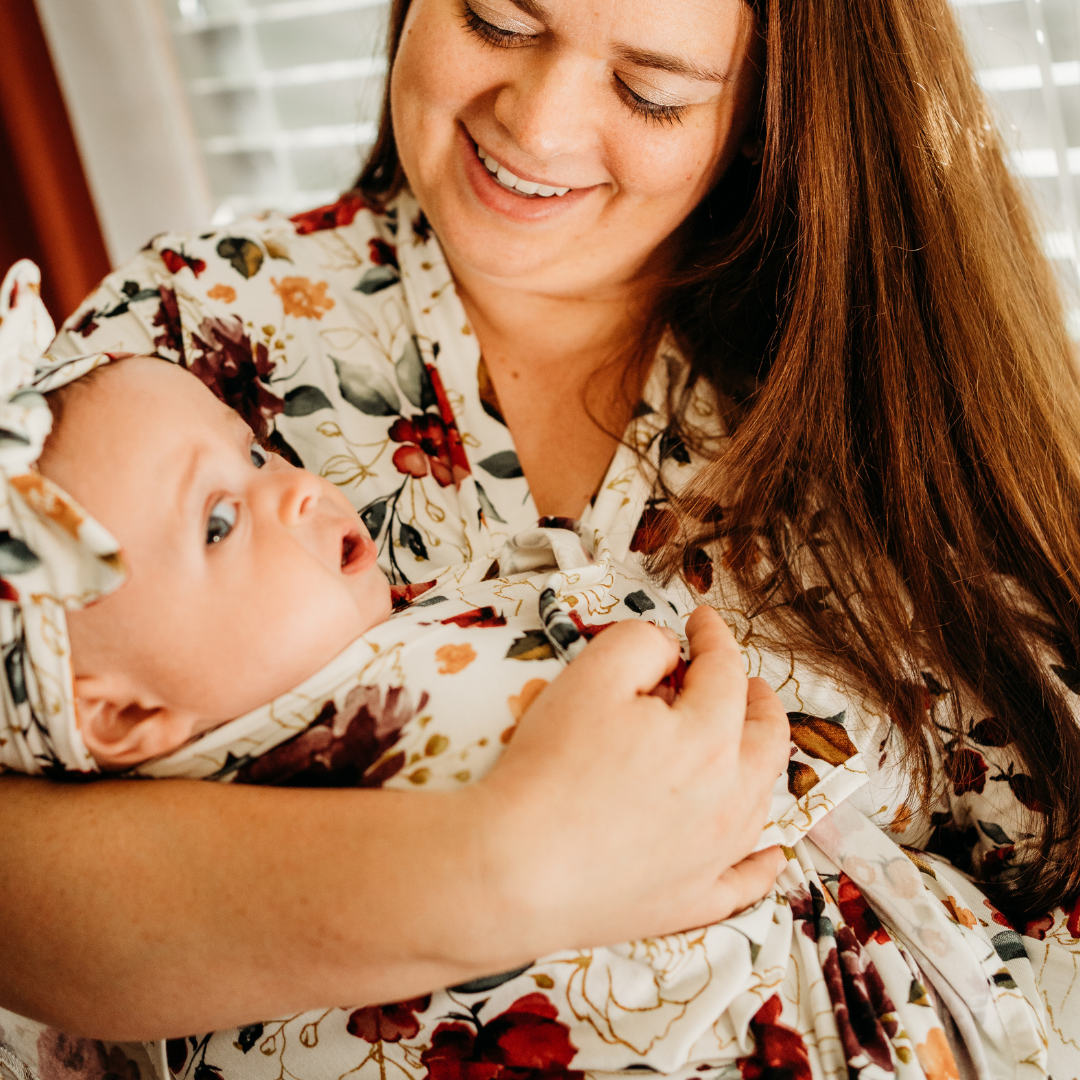 Red Rose Maternity Delivery Gown & Matching Swaddle