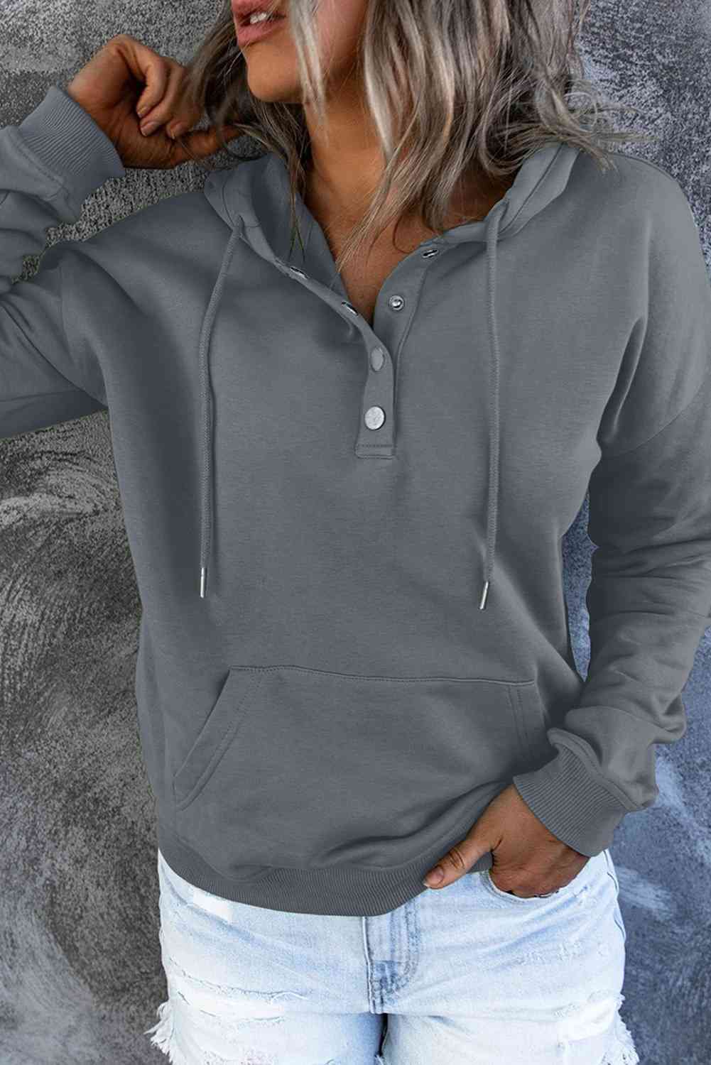 Snap Placket Soft Hoodie - 9 Color Options