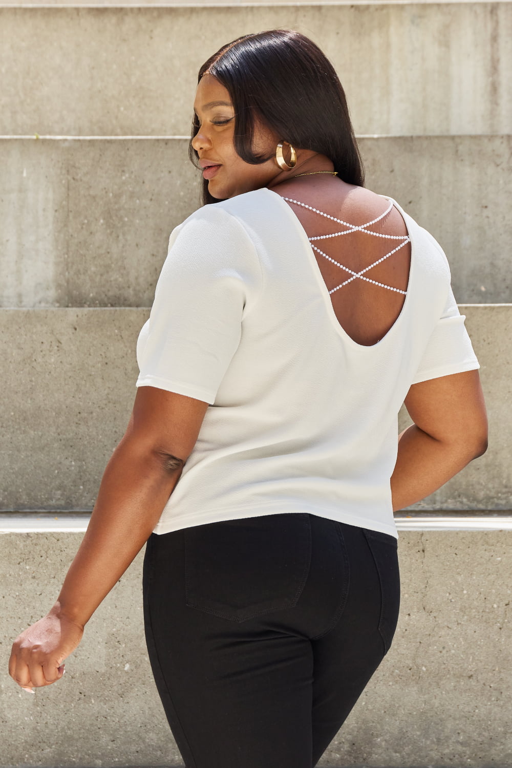 Criss Cross Pearl Open Back Top