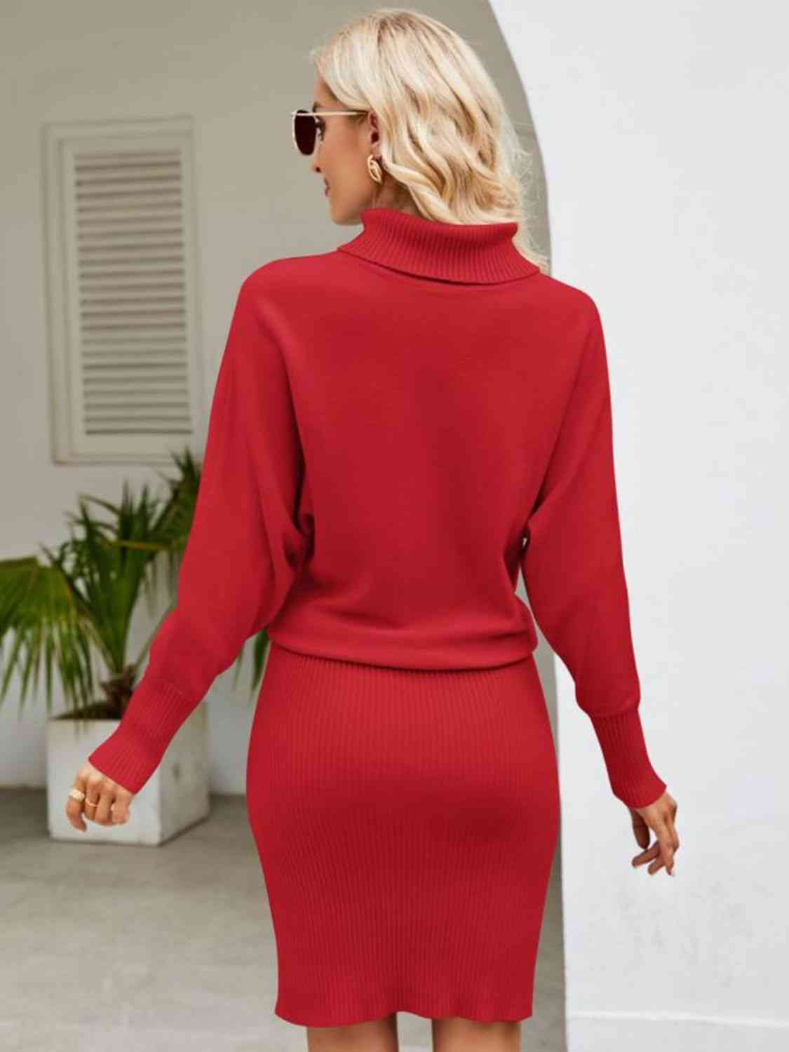 Turtle Neck Long Sleeve Dolman Sweater Dress - 4 Color Options