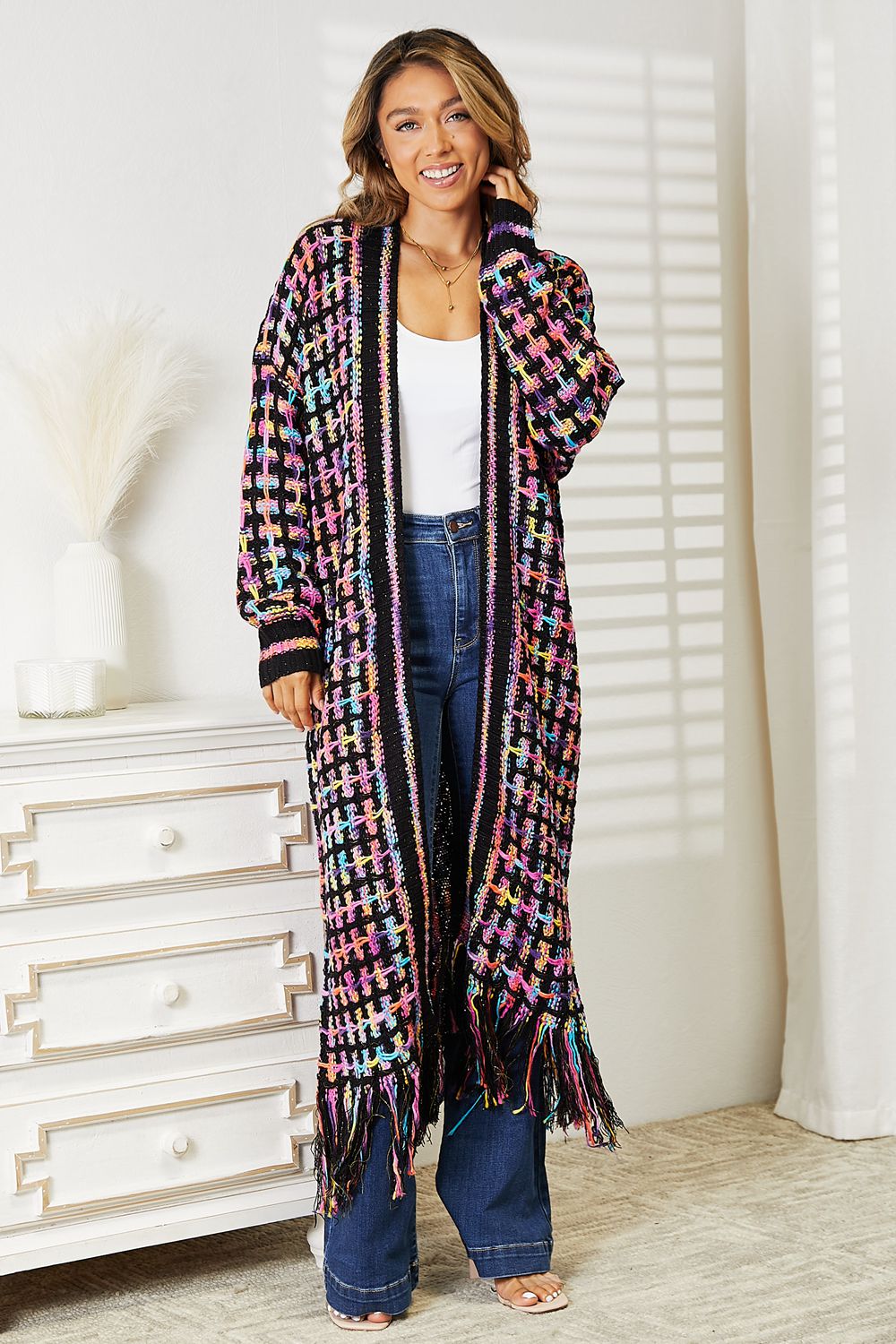 Black Multi Fringe Duster Cardigan