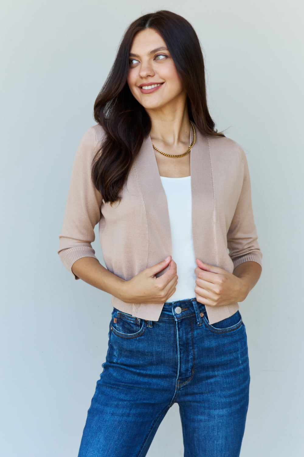 My Favorite 3/4 Sleeve Cropped Cardigan - Khaki