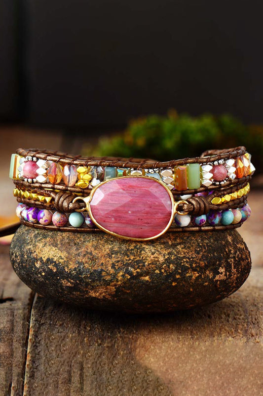 Handmade Crystal Beaded Natural Stone Wrap Bracelet - 2 Options