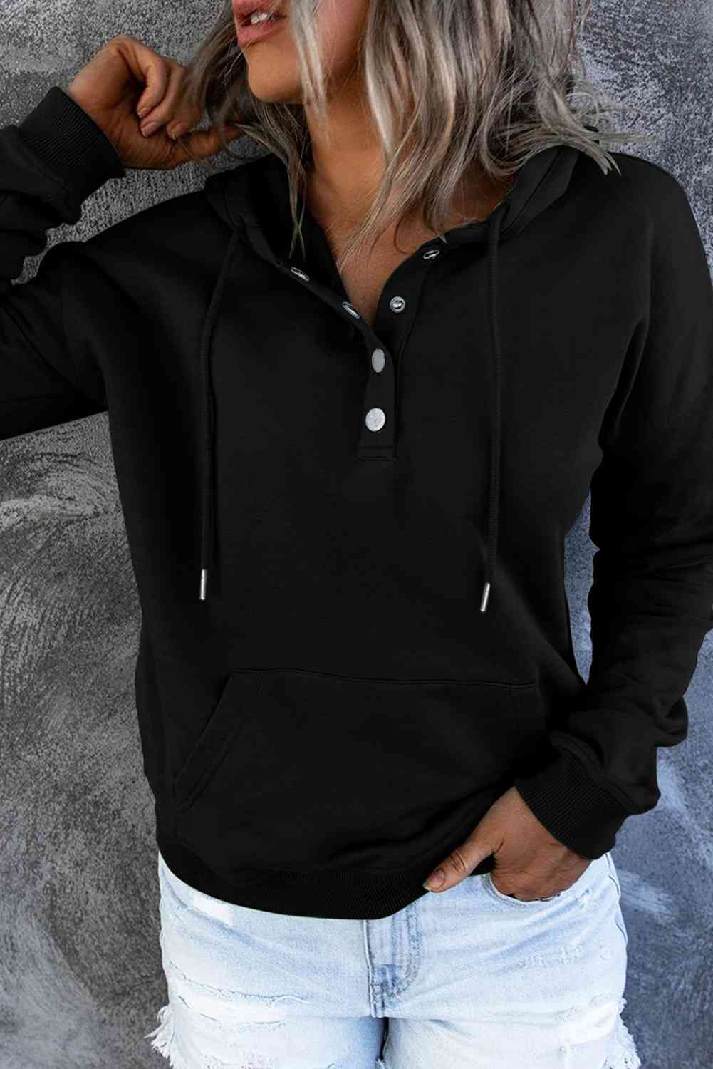 Snap Placket Soft Hoodie - 9 Color Options