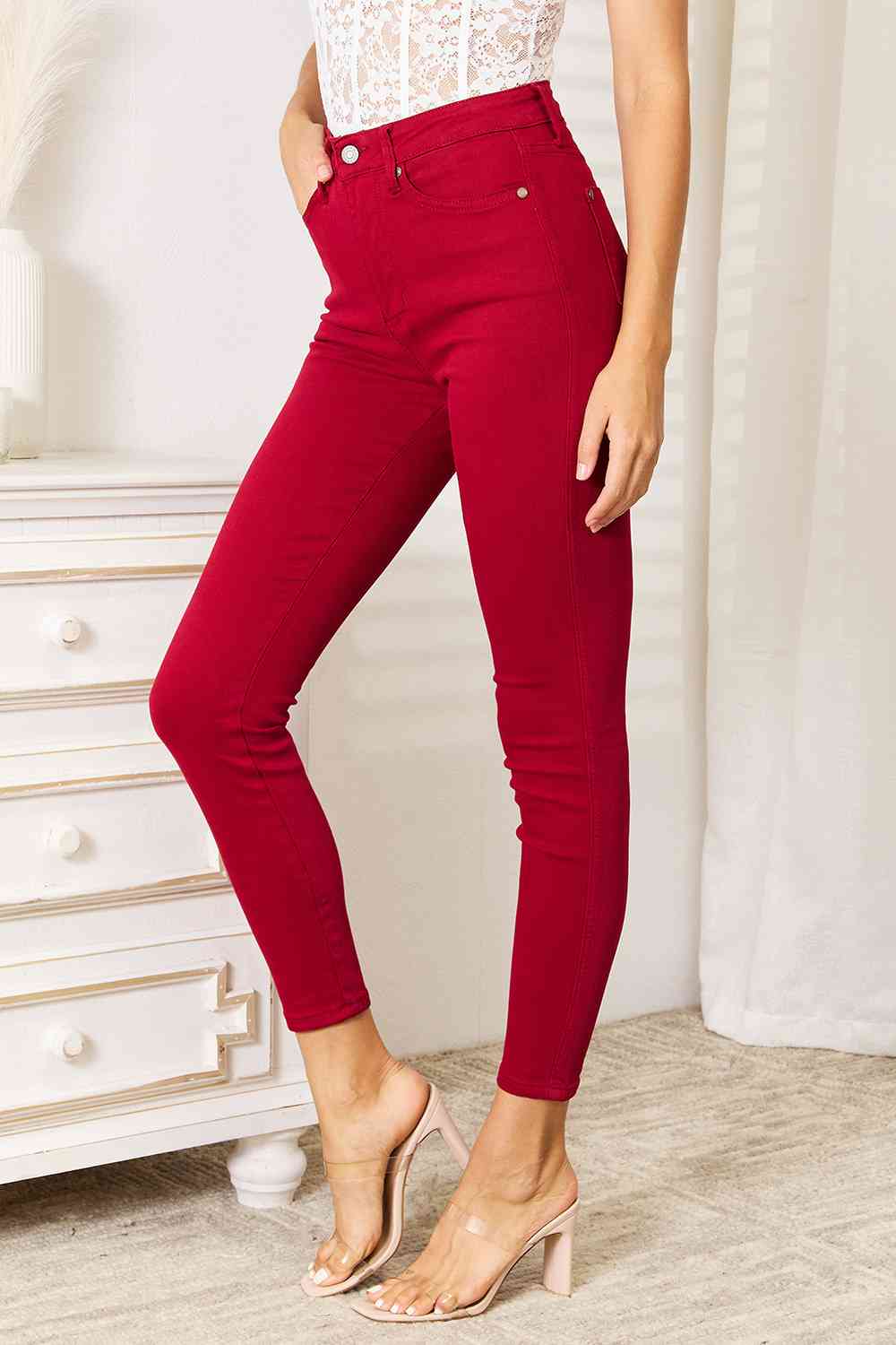 Judy Blue High Waist Tummy Control Skinny Jeans - Holiday Red