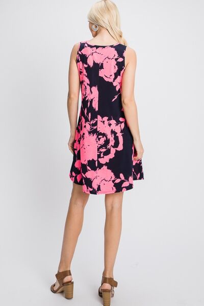 Navy & Neon Floral Tank Dress with Pockets