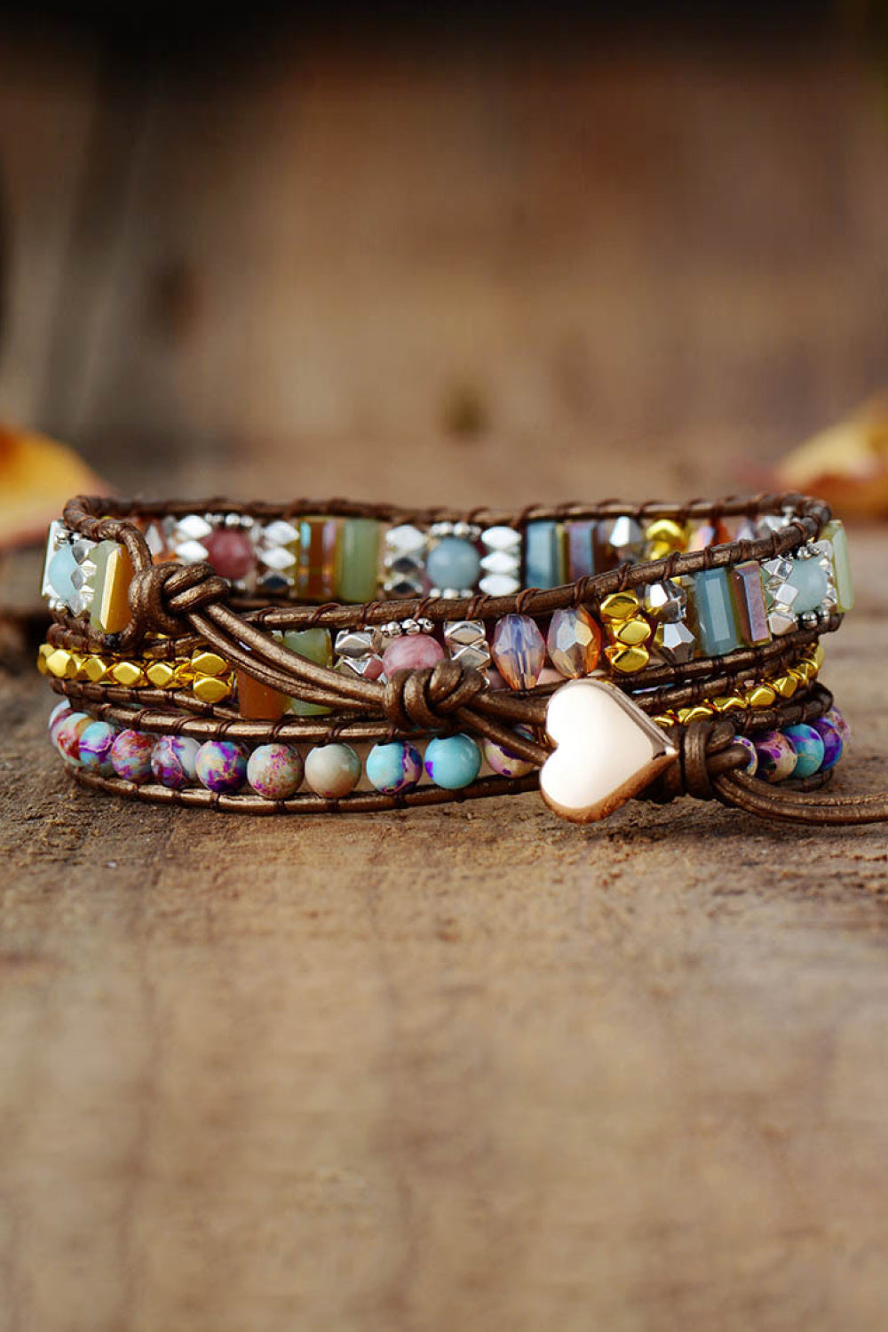 Handmade Crystal Beaded Natural Stone Wrap Bracelet - 2 Options