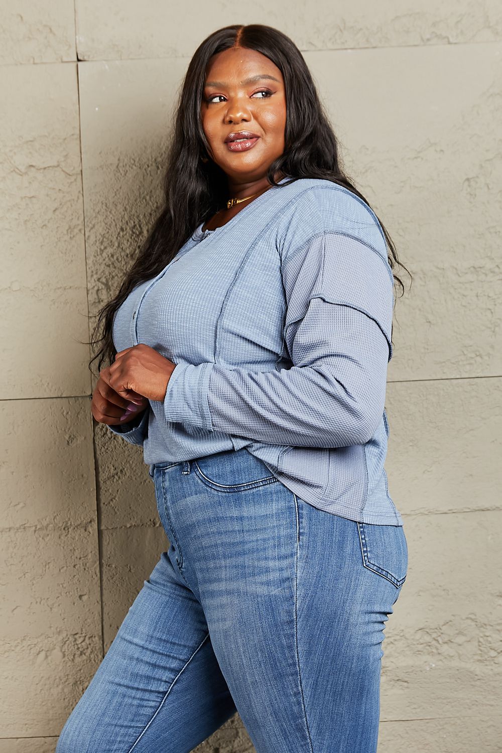 Seams True Blue Oversized Henley Top