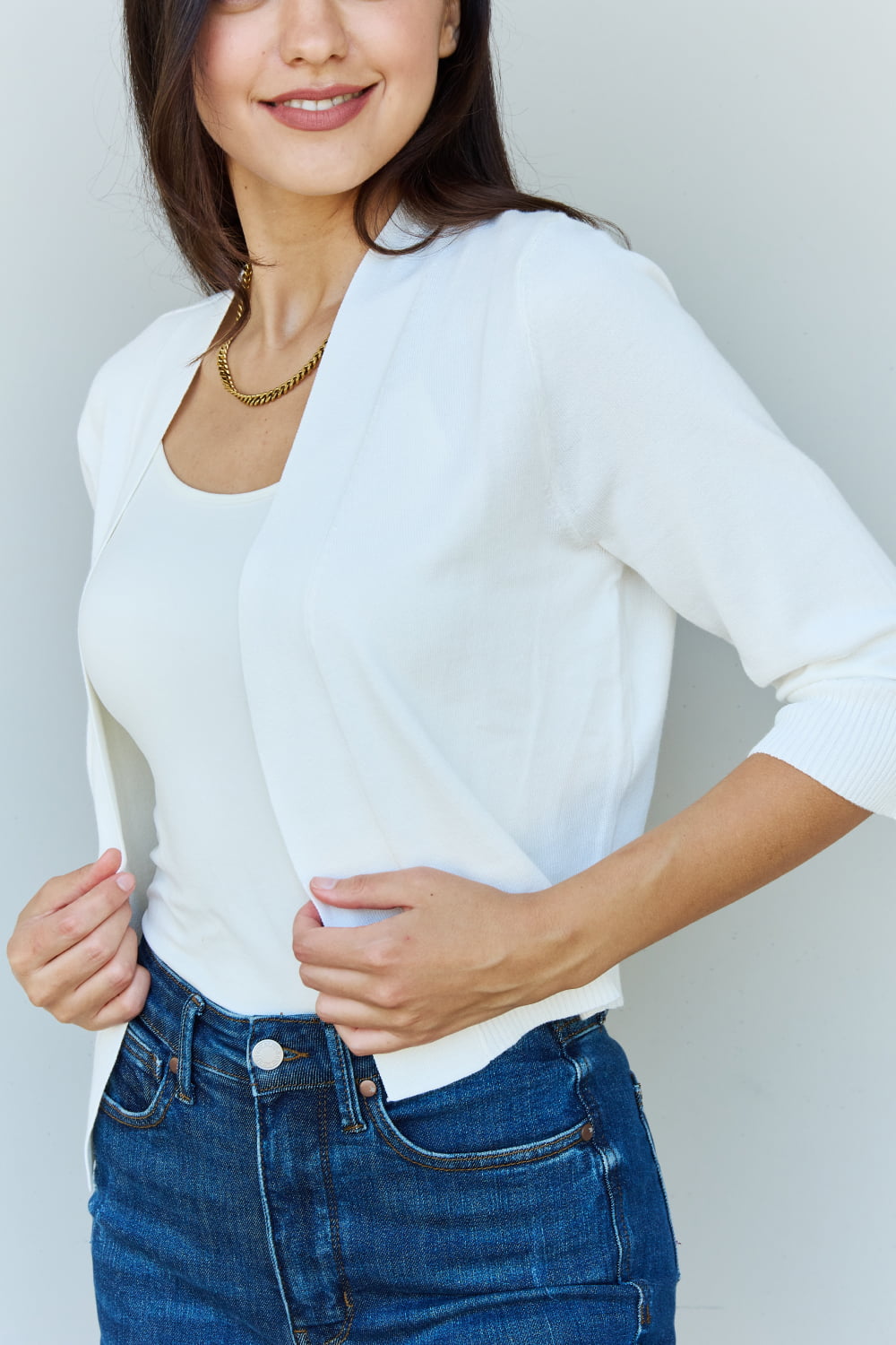 My Favorite 3/4 Sleeve Cropped Cardigan - Ivory