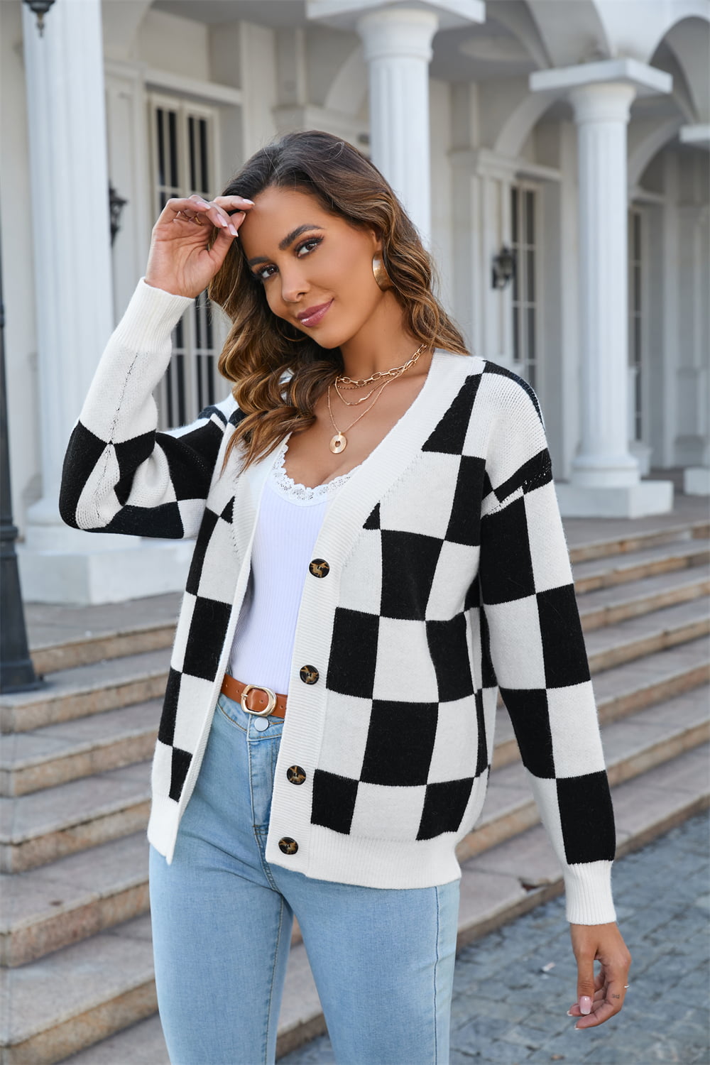 Checkered Button-Up Cardigan - 2 Color Options