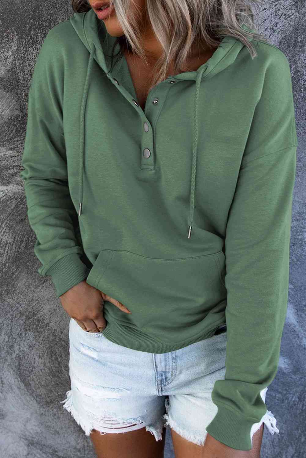 Snap Placket Soft Hoodie - 9 Color Options