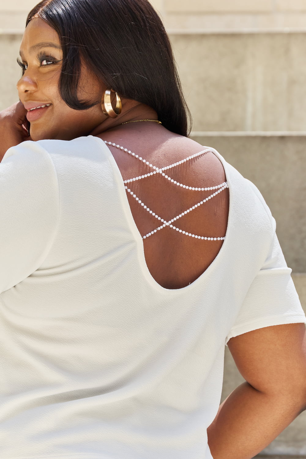 Criss Cross Pearl Open Back Top