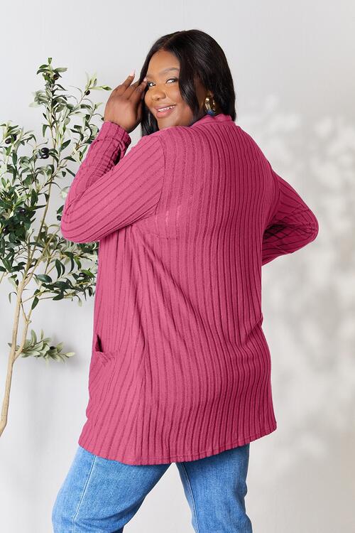 Ribbed Open Front Cardigan with Pockets - 5 Color Options