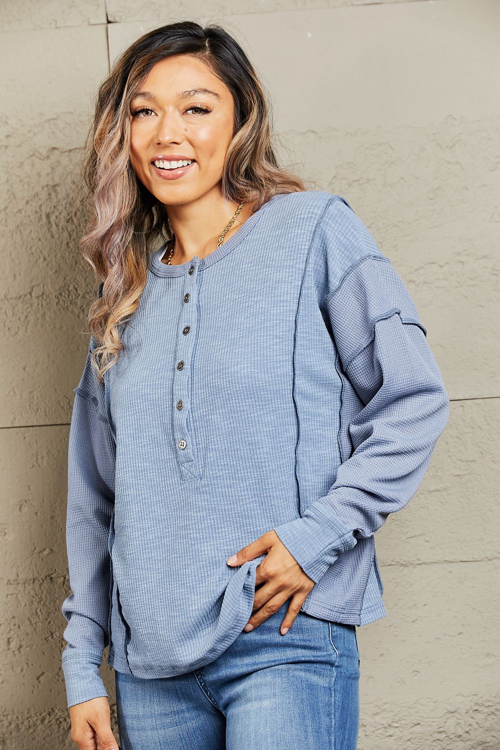 Seams True Blue Oversized Henley Top