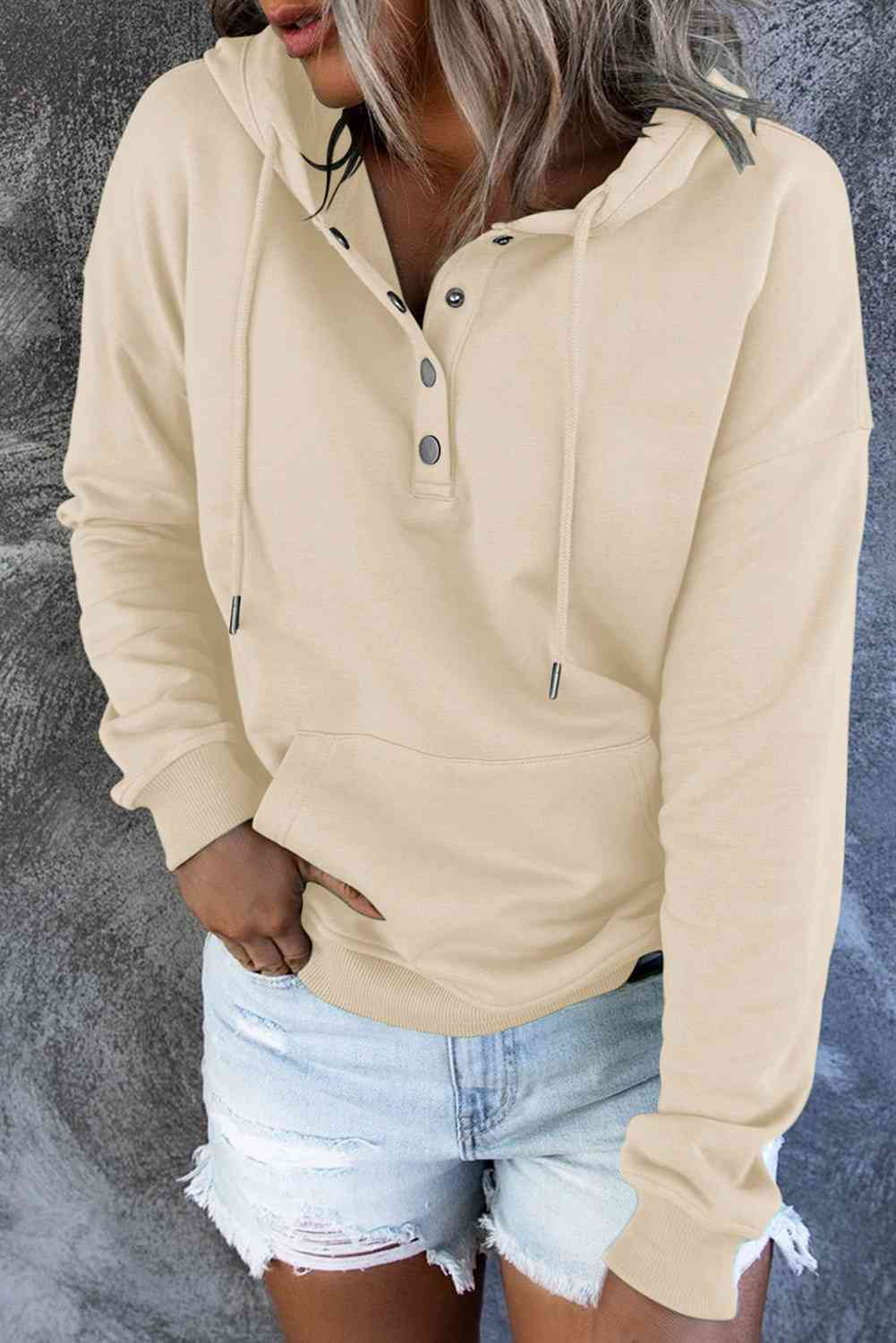 Snap Placket Soft Hoodie - 9 Color Options