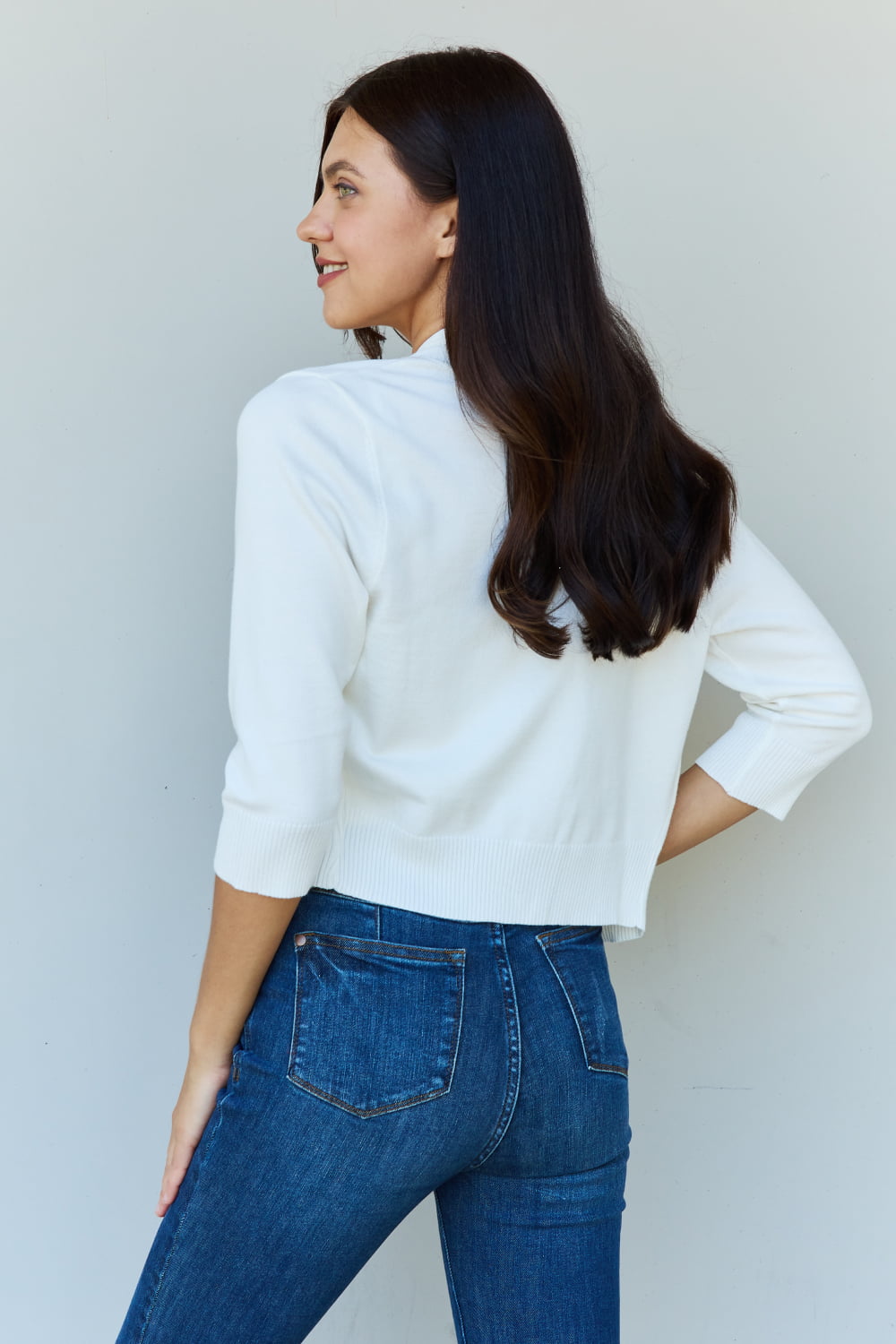 My Favorite 3/4 Sleeve Cropped Cardigan - Ivory