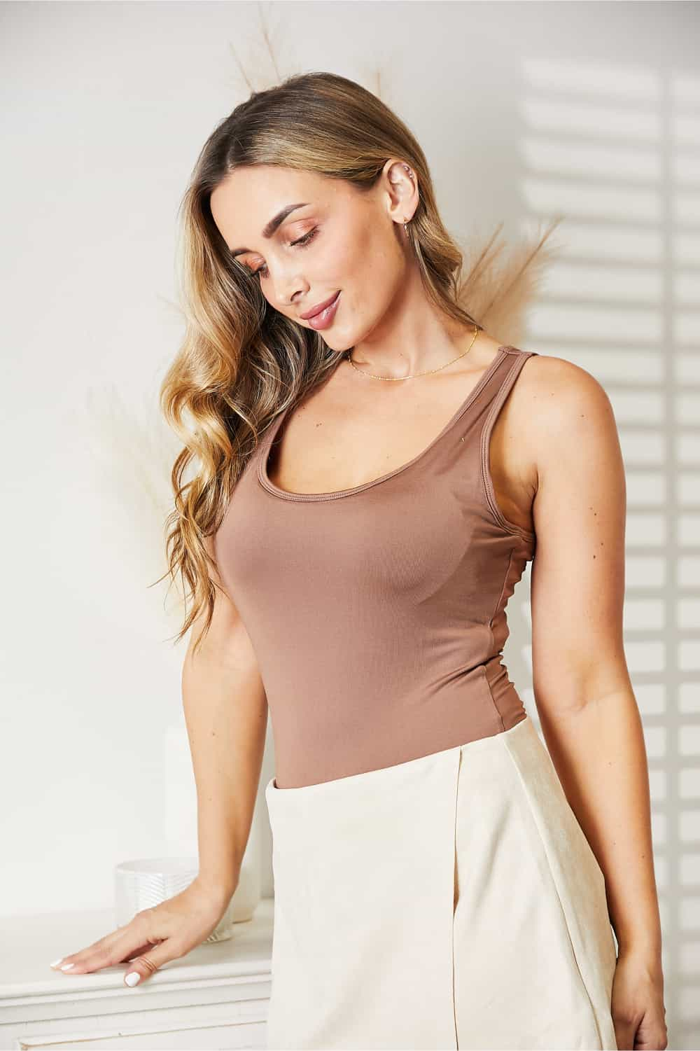 Everyday Basic Tank Bodysuit - Mocha