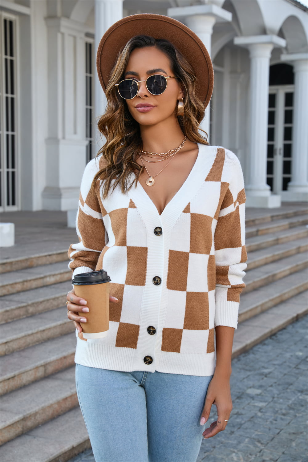 Checkered Button-Up Cardigan - 2 Color Options