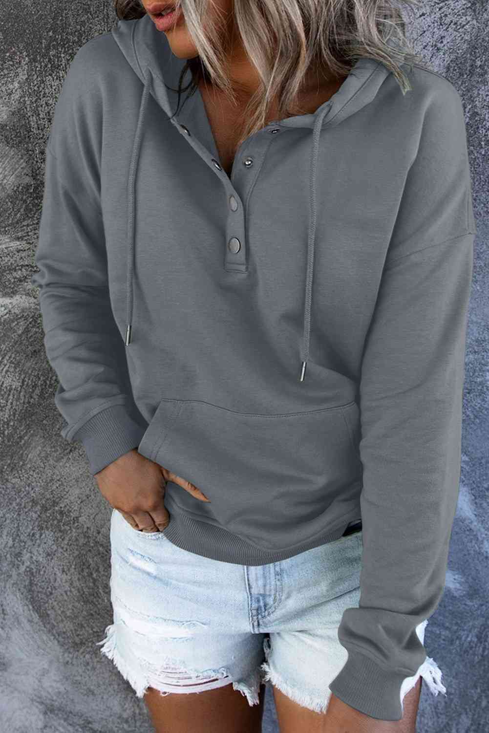 Snap Placket Soft Hoodie - 9 Color Options