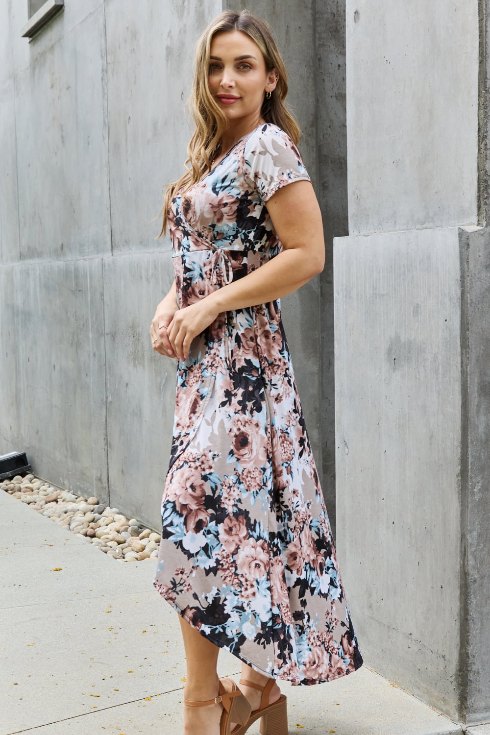 Give Me Roses Faux Wrap Dress