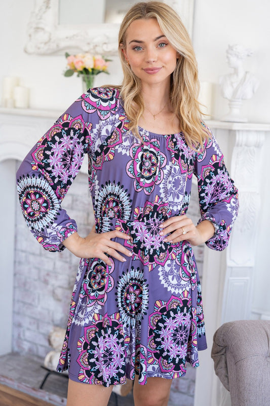 Purple Medallion Mini Romper Dress